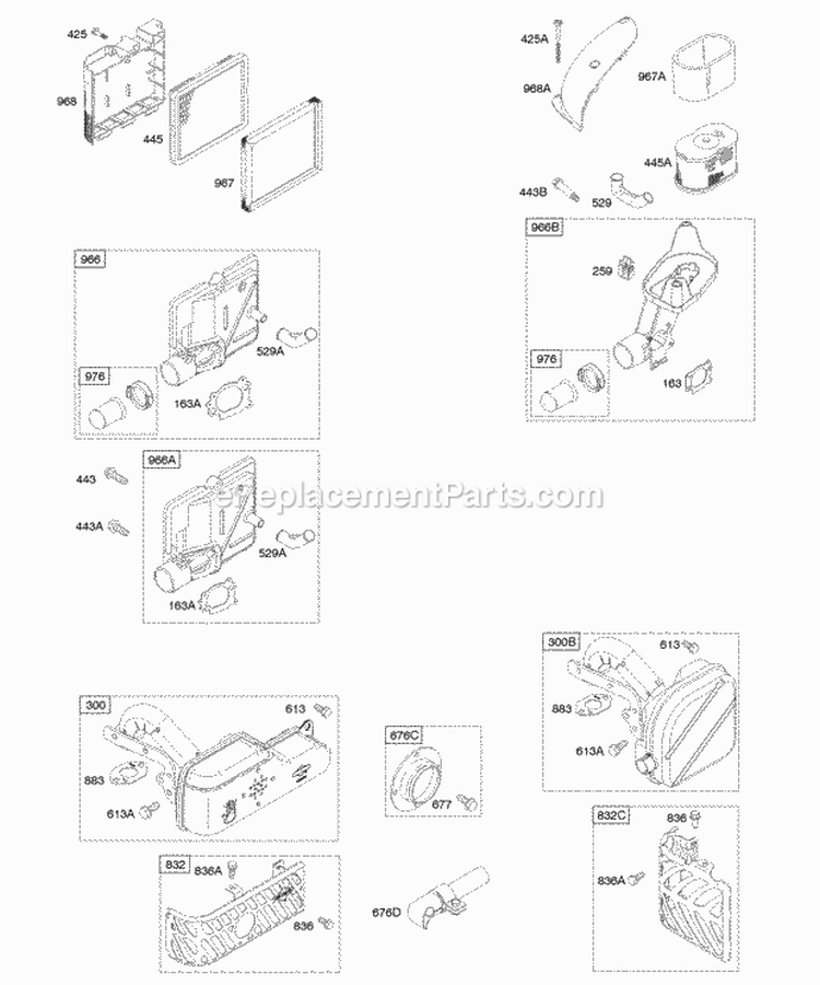 Air Cleaner Exhaust System Diagram and Parts List for 12R512-0114-B1  Briggs and Stratton Engine